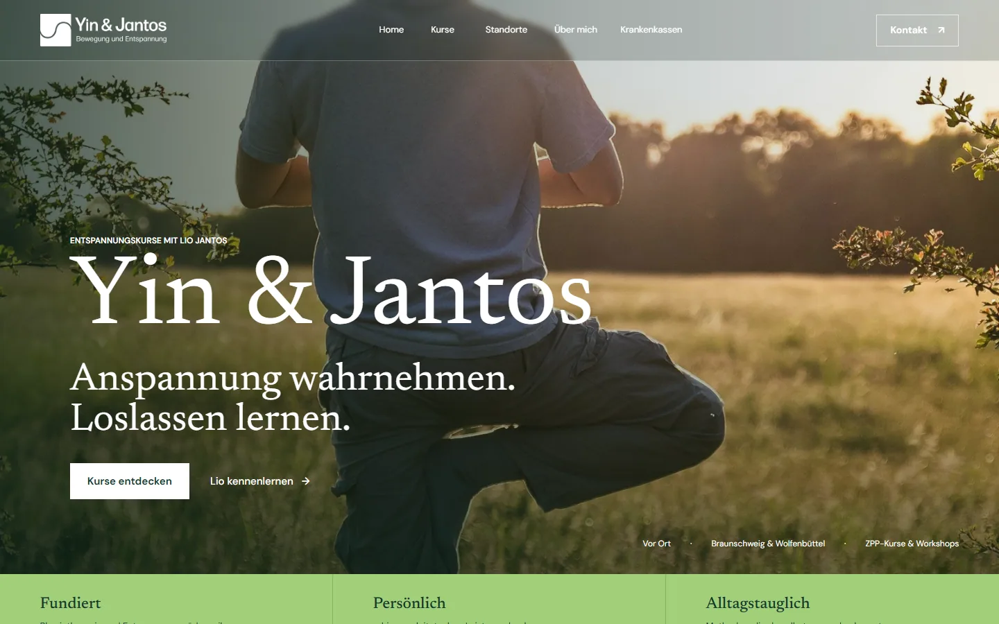 Homepage of the health and course platform Yin & Jantos